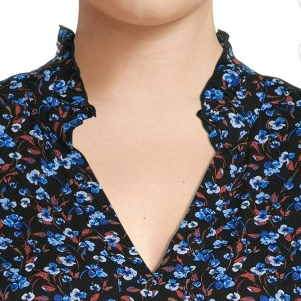 Terra Sky Women's Plus Size Peasant Dress 2X Blue Floral Long Sleeve Pocket Fall - Picture 2 of 13